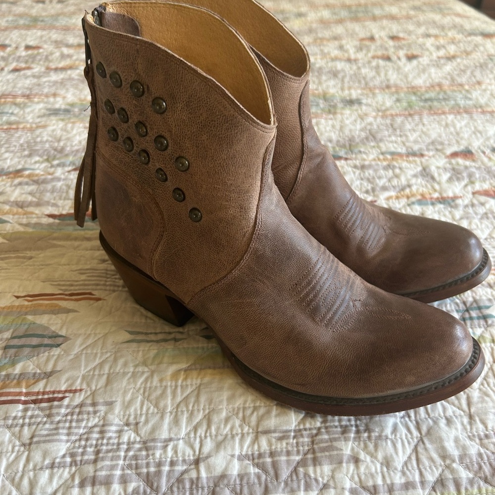 Shyanne Tan Ankle Booties with Stud Accents